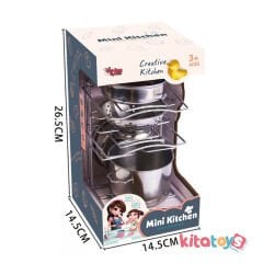 Raflı Çelik Tencere Tava Seti 7 Parça (Metal Mutfak paslanmaz Oyuncak) KİTCHEN