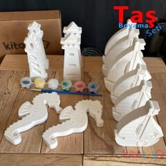 Taş Boyama DENİZ TEMALI Set 12 Adet (Sağlam Taş Tozu Arabalar) Sanat