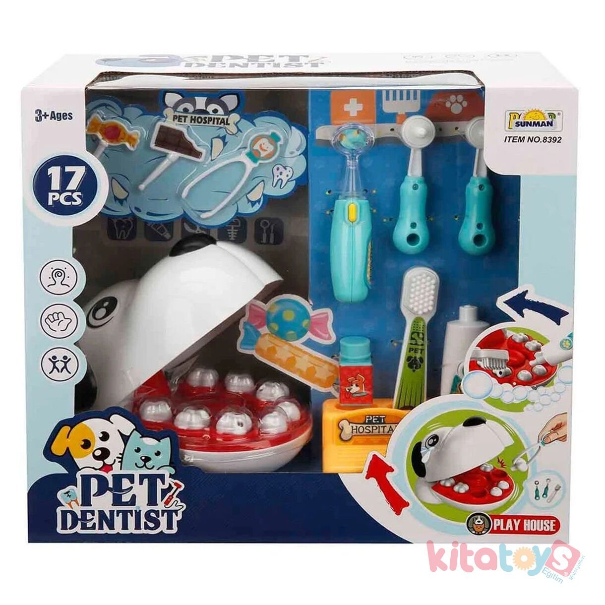 Veteriner Diş Hekimi Seti 17 Parça (Oyuncak Hayvanlar) Sunman 3162