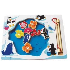 Ahşap Mıknatıslı Balık Tutma 11 Parça (Anaokulu Oyuncakları Yakalama) Penguen