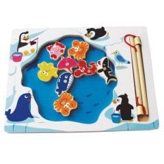 Ahşap Mıknatıslı Balık Tutma 11 Parça (Anaokulu Oyuncakları Yakalama) Penguen