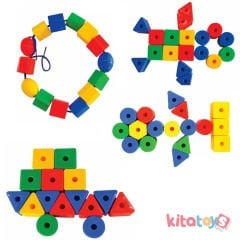 Eğitici Geometrik Şekiller 50 Parça (İri Boy İpe Boncuk Dizme)