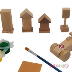 Mini Arabalı Şehir Seti (Boyamalı) Ahşap Boyama Oyuncakları