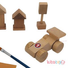 Mini Arabalı Şehir Seti (Boyamalı) Ahşap Boyama Oyuncakları