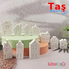 Taş Boyama EVLER Şehir Seti 12 Adet (Sağlam Taş Tozu Mahalle)