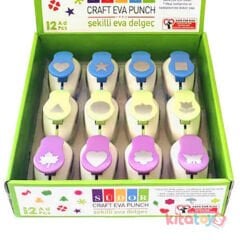 Eva Şekilli Delgeç 12'Li Büyük Boy 2.5 cm Karışık Desenler Şekilgeç BS94
