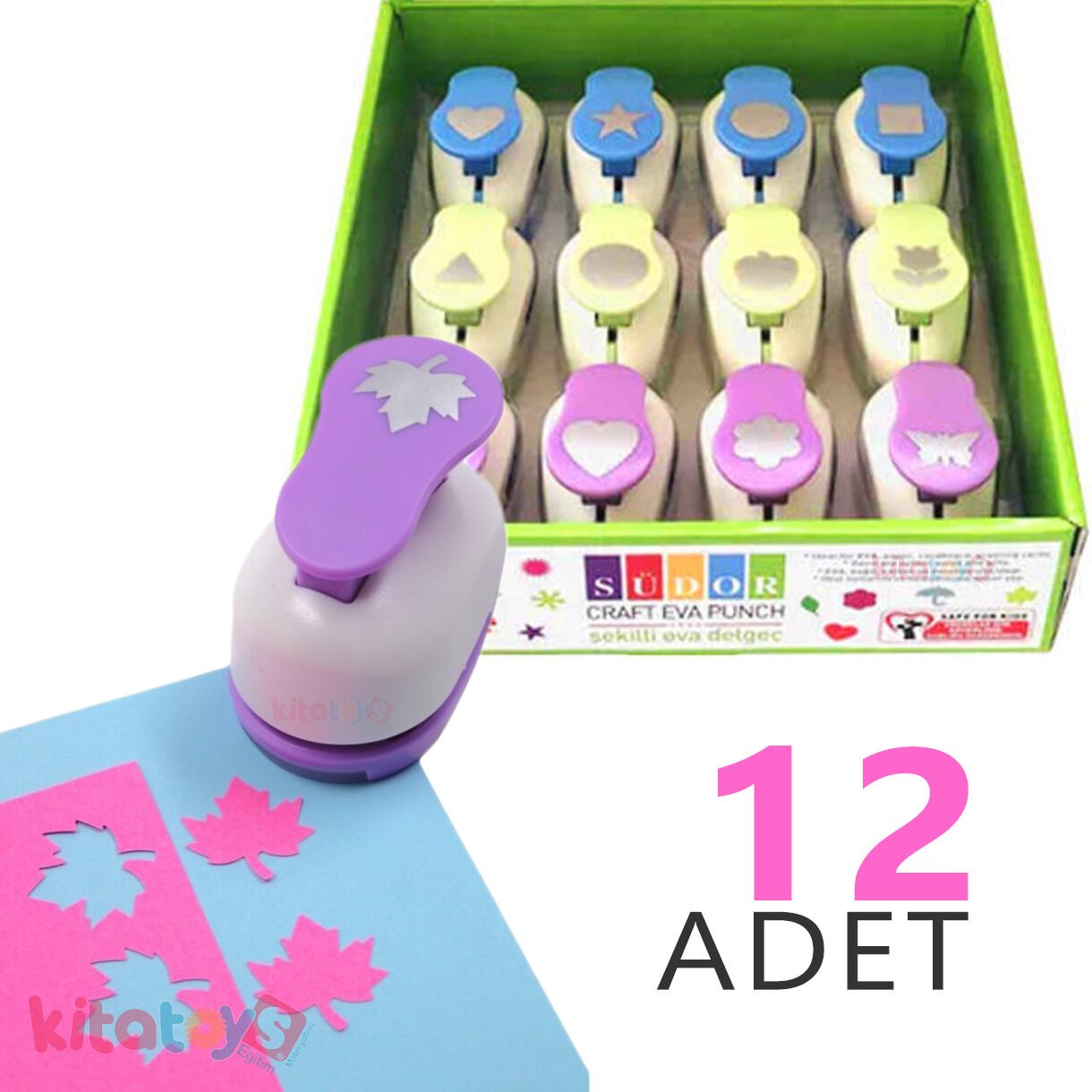 Eva Şekilli Delgeç 12'Li Büyük Boy 2.5 cm Karışık Desenler Şekilgeç BS94