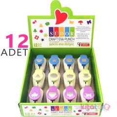 Eva Şekilli Delgeç 12'Li Büyük Boy 2.5 cm Karışık Desenler Şekilgeç BS94