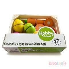 Ahşap Meyve Sebze Kesme Seti 17 Parça (Eğitici Kesilebilir Oyuncak) Kasalı