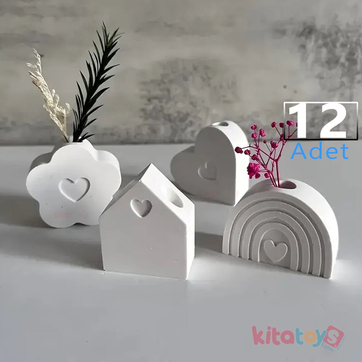 Çiçeklik & Kalemlik Tutucuları 12 Adet Hediyelik Seti Taş Boyama (Sağlam Taş Saksı Objeleri)
