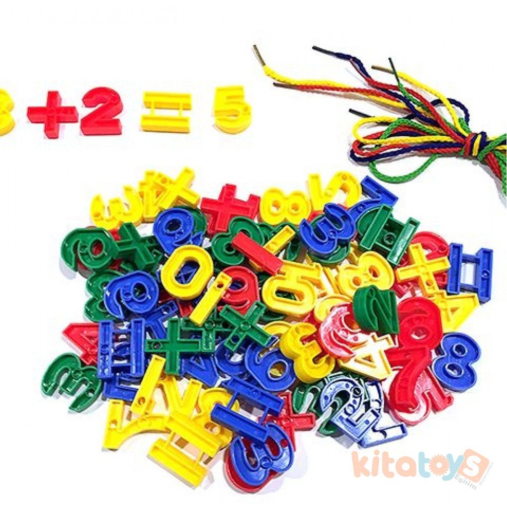 Eğitici Rakamlar 96 Parça (Oyuncak İpe Dizme Sayılar) İpli Matematik
