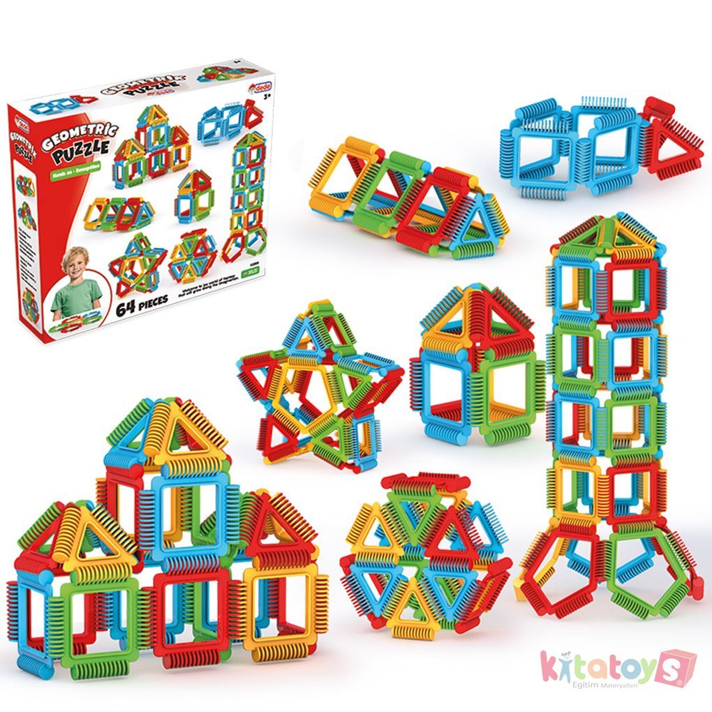 Geometrik Puzzle 64 Parça (03895) Eğitici Oyuncak Lego (Dede Fentoys)