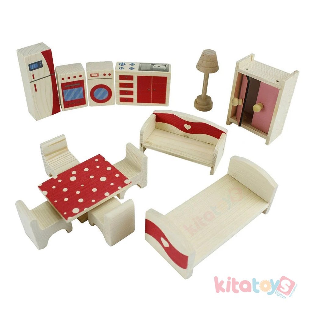 Mini Ahşap Oyuncaklar (Mutfak ve Yatak Odası) Takımı T3105