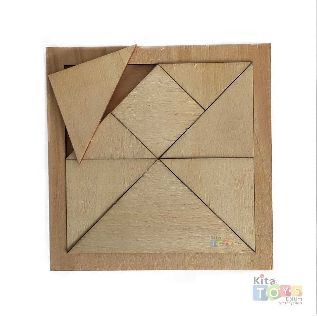 Ahşap Tangram 16x16 Natürel Puzzle Oyunu