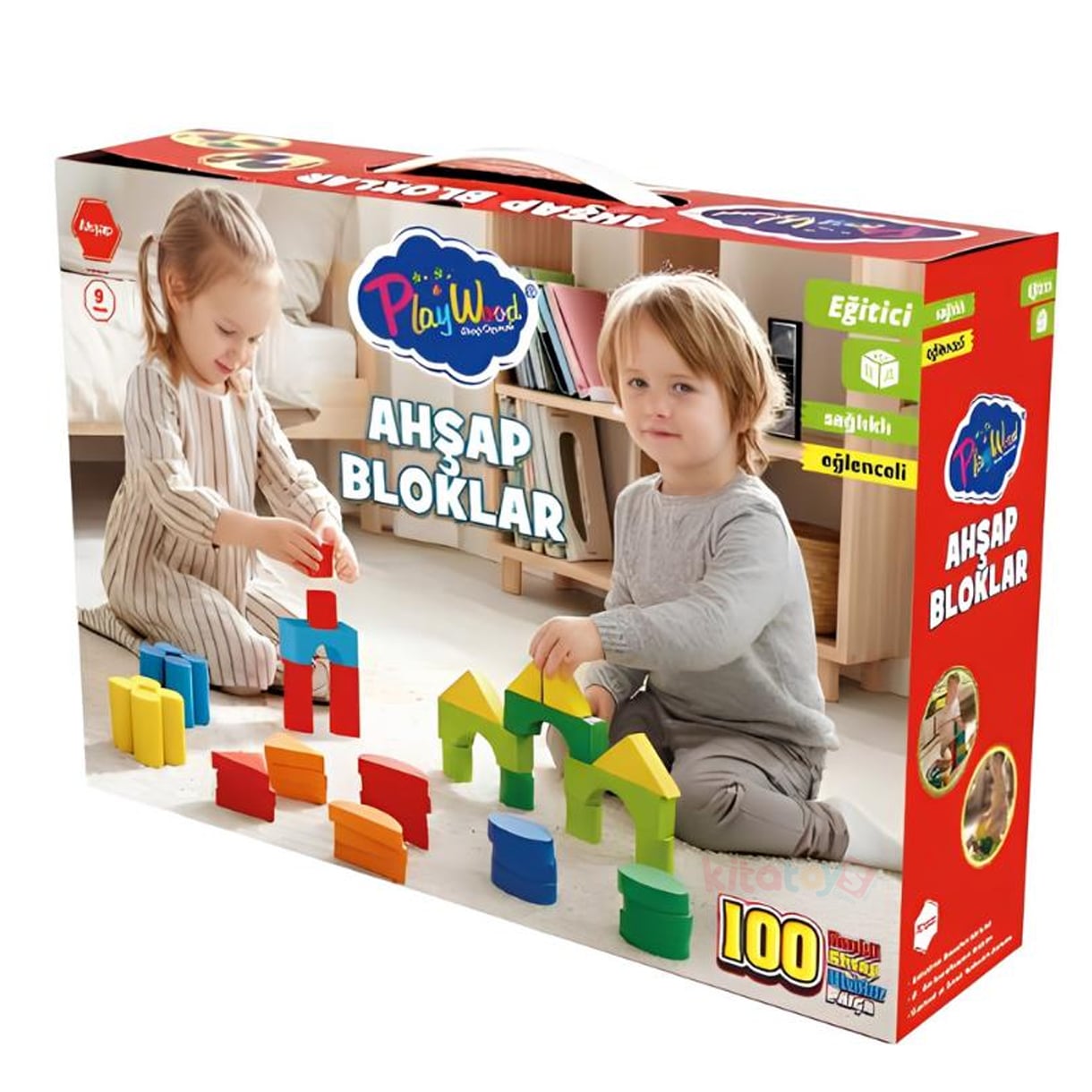 Renkli Ahşap Bloklar-Kutuda 100 Parça Playwood 417