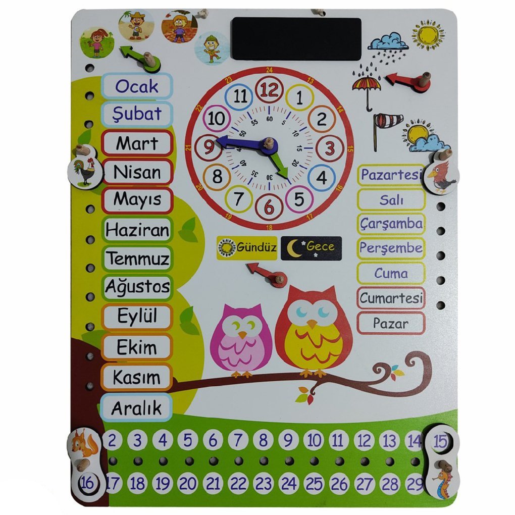 Ahşap Takvim Panosu (Eğitici Saatli Montessori) Mevsimler 30176
