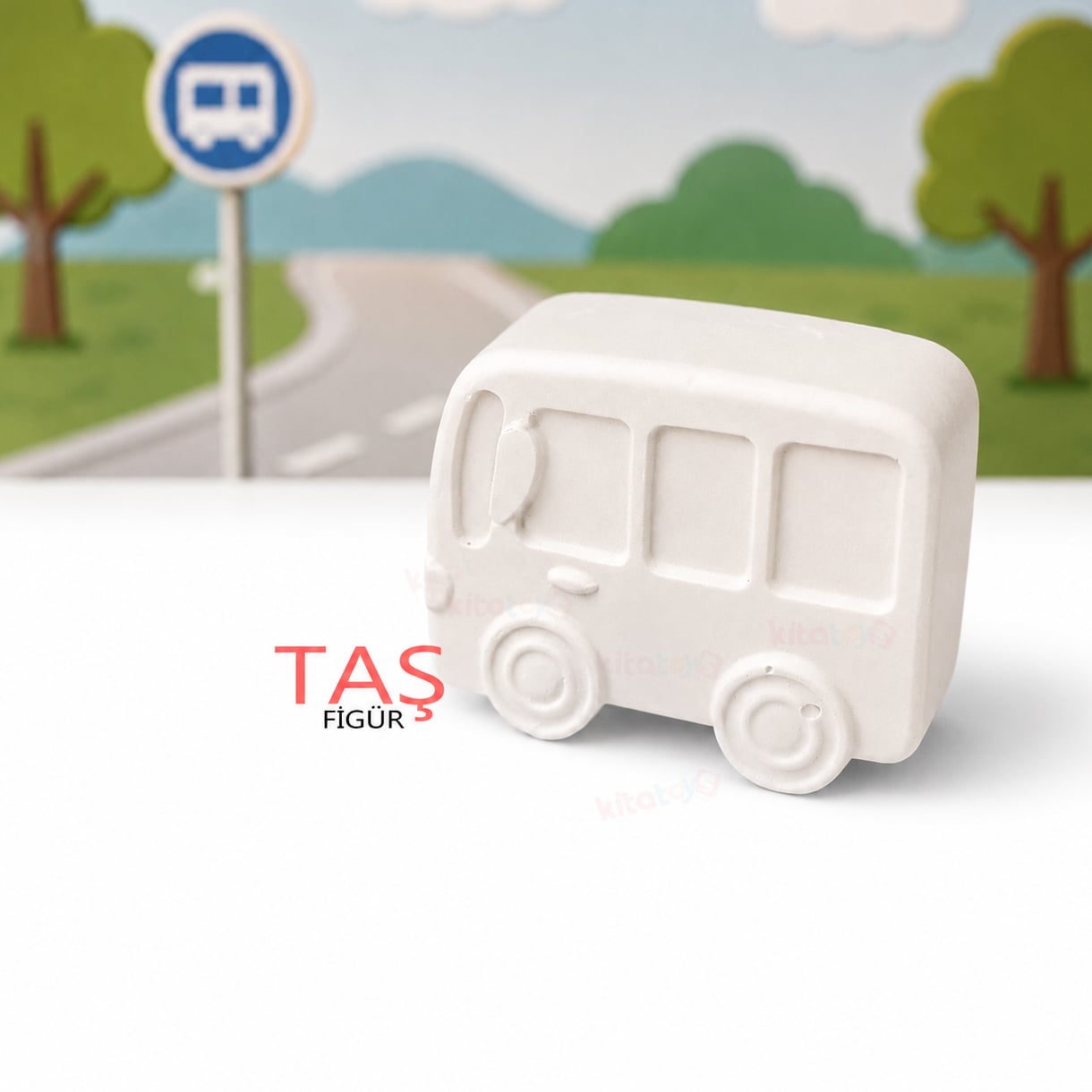 Taş Boyama Figürü MİNİBÜS 7x5 cm (Kitatoys Taş Alçı Objesi)