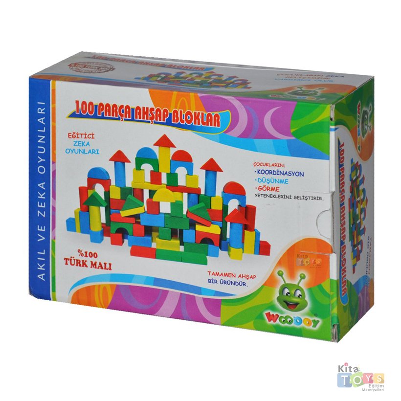 100 Parça Ahşap Blok Renkli (Küçük) Bloklar