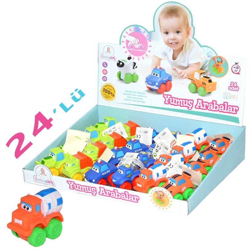Yumuşak Şirin Arabalar 24 Adet (Kırılmaz-Dayanıklı) Vinil