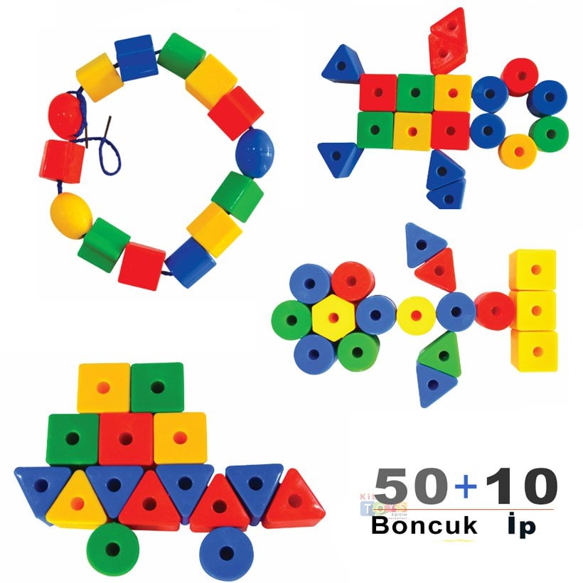 Eğitici Geometrik Şekiller 50 Parça (İri Boy Boncuk Dizme)