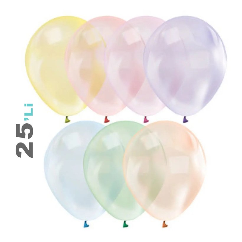 Ekstra Şeffaf Balon 25'Li Karışık Renkli