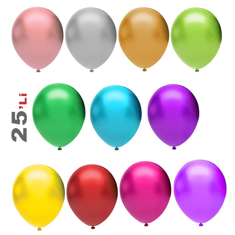 Metalik Balon Karışık Renkli 25'Li
