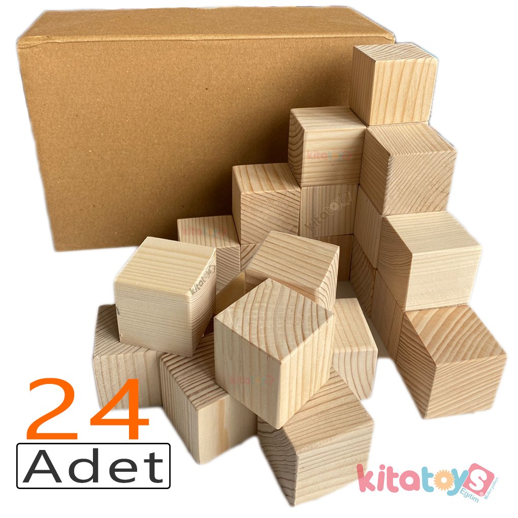 Doğal Ahşap Küp Bloklar 4 cm 24'Lü NatürelDoğal Ahşap Küp Bloklar 4 cm 24'Lü Natürel