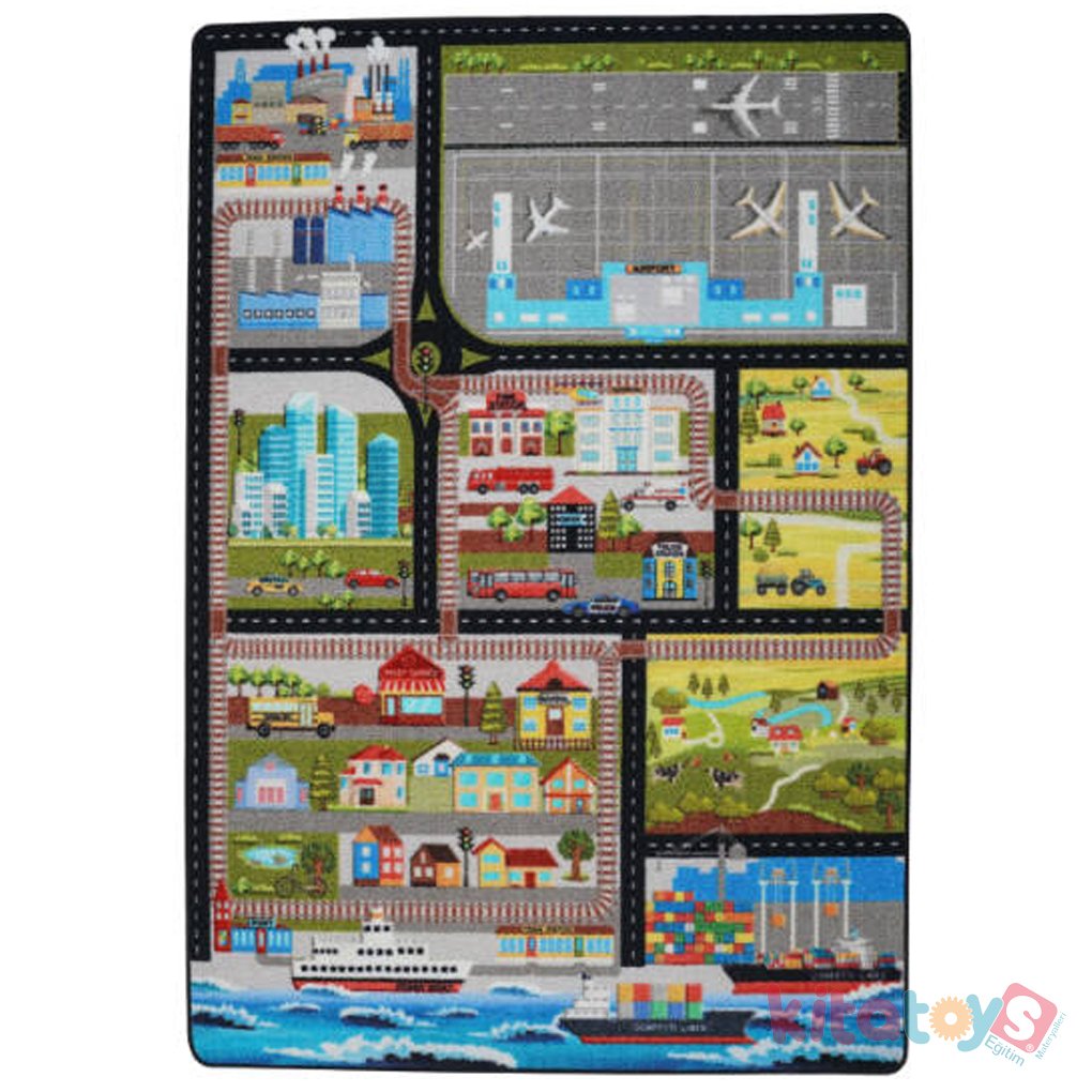 Şehir Turu Gri Bukle 133X190 Çocuk Halısı City Tour