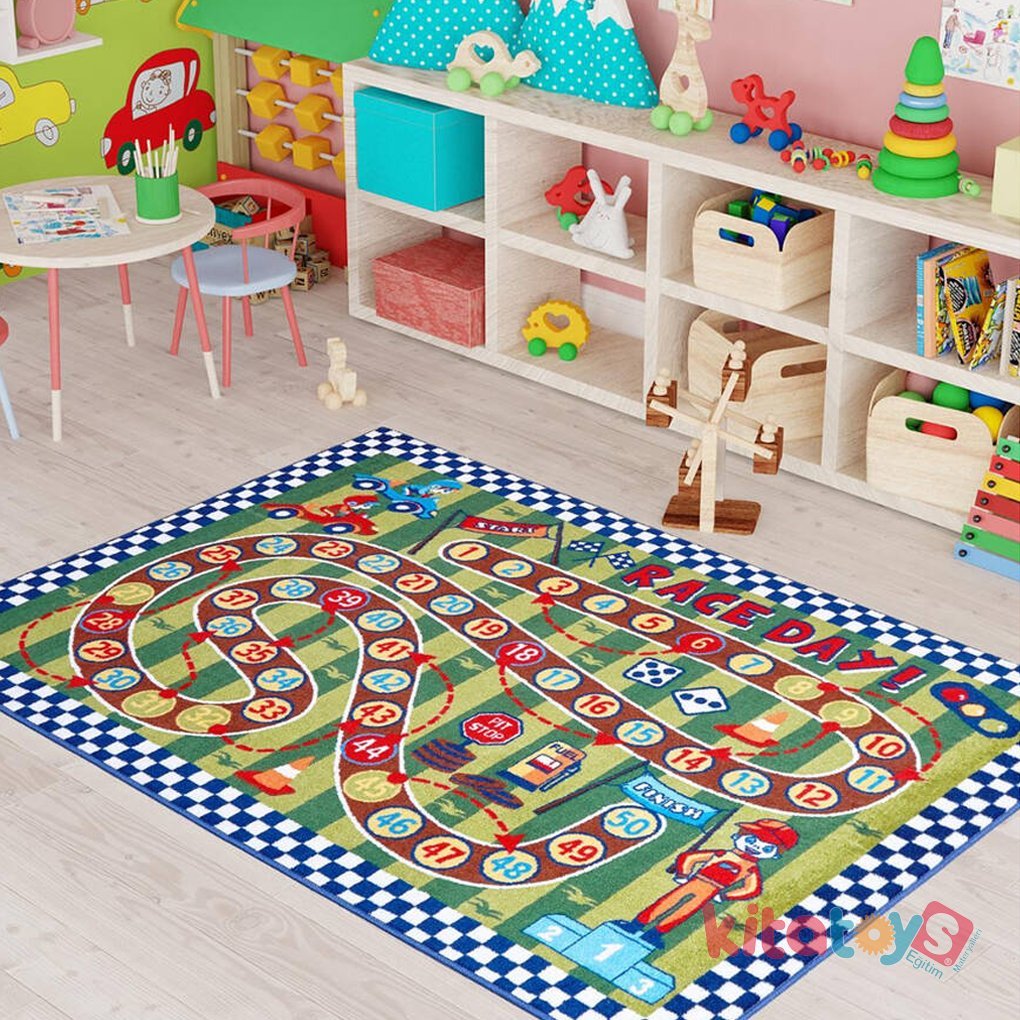Yarış Yeşil Bukle 200x290 Oyun Halısı Confetti Racing Game