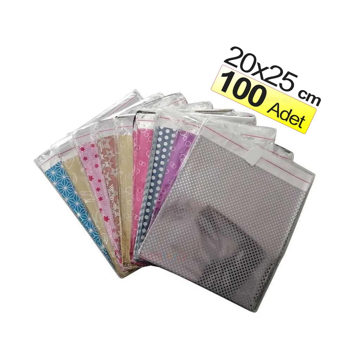 Hediye Paketi 20x25 cm 100'Lü Metalize Poşeti Yapışkanlı Torbası
