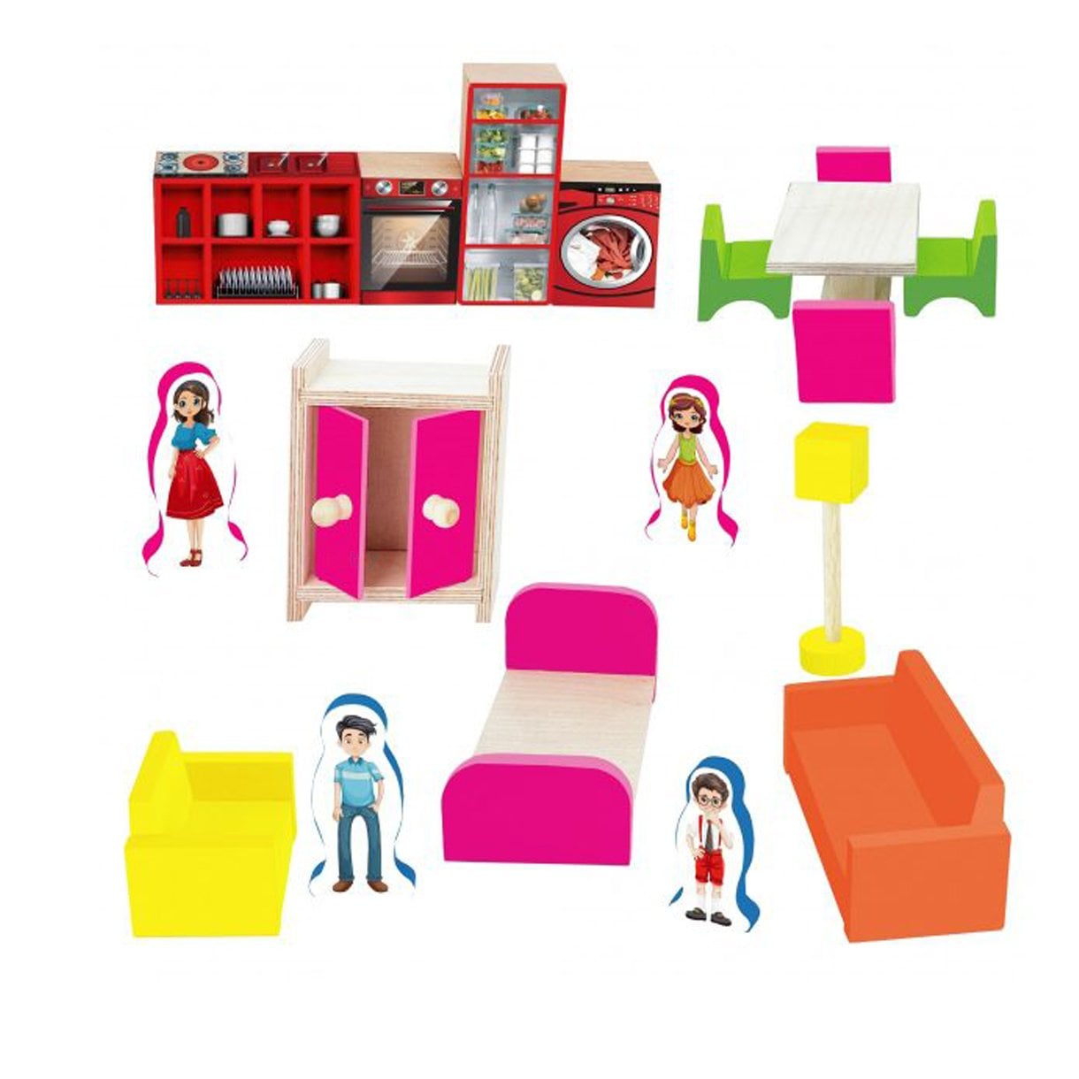 Mini Ev Eşyaları Oyuncaklar (Minyatür) Ahşap Mutfak, Yatak Odası, Salon Takımı