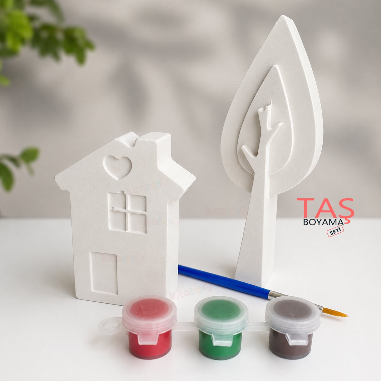Taş Boyama Seti EV ve AĞAÇ (Taş Tozu Objeleri)