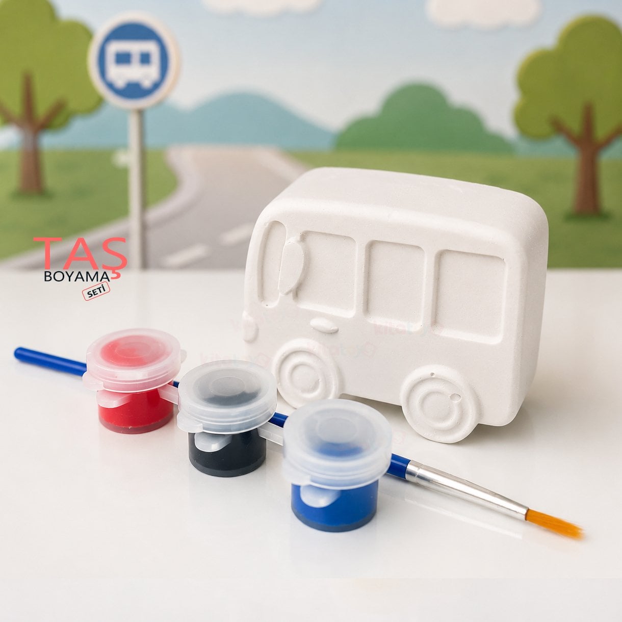 Taş Boyama Seti MİNİBÜS (Taş Tozu Otobüs Objeleri)