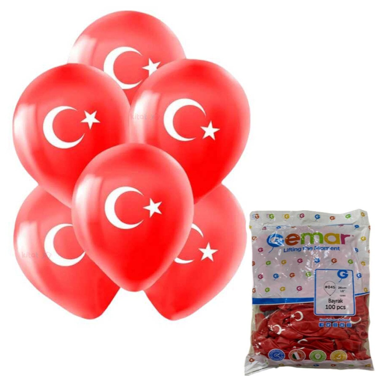 Türk Bayrağı Baskılı Balon 100'lü (Bayrak 10 İnç) Gemar