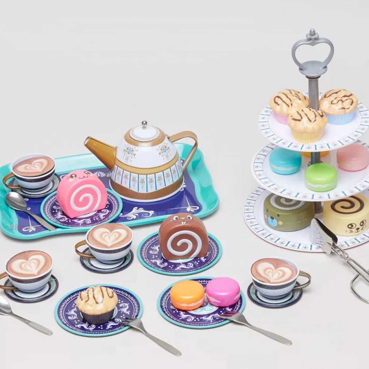 Metal Çay Seti 39 Parça Cupcake li (Oyuncak Yiyecek Çelik)