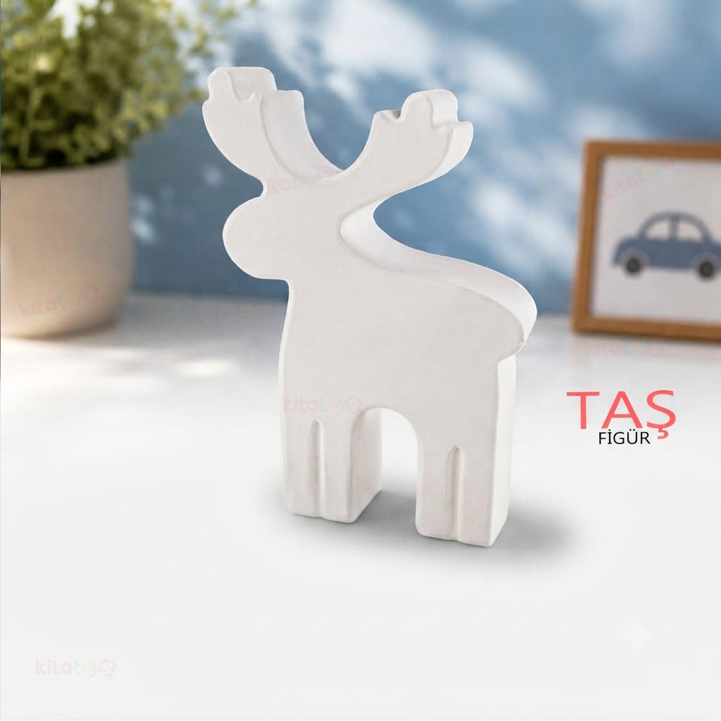 Taş Boyama Figürü GEYİK 9x6 cm (Taş Tozu Objesi)