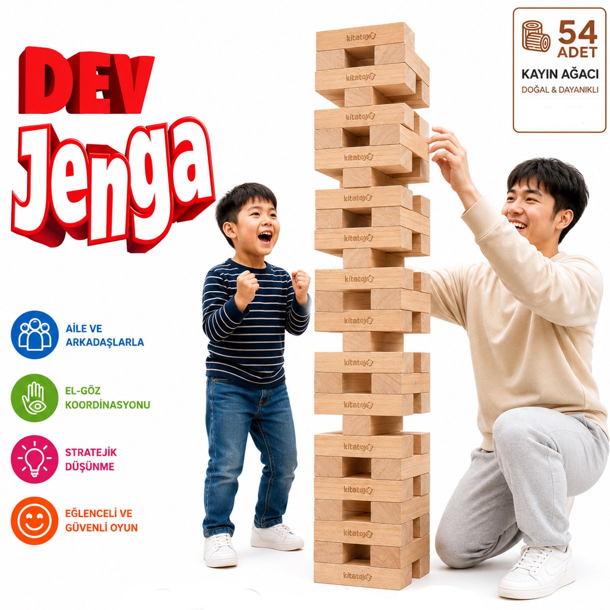 DEV Jenga Blokları JG5 (Ahşap Büyük Boy Denge Oyunu) Jumbo Oyunu görseli.
