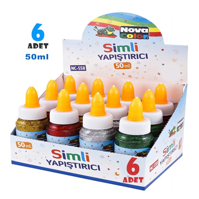 6'Lı Simli Yapıştırıcı 50 gr (Sanat Etkinliği Malzemesi) NC-558