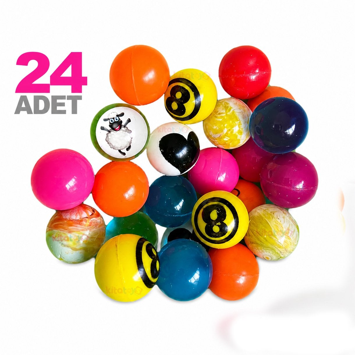 Zıplayan Top 24'Lü (Oyuncak Otomat Topu) Renkli Zıp zıp Lastik