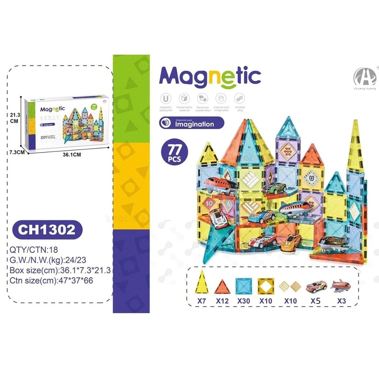 Magnetic Blok 77 Parça 5,5cm Manyetik 3D (Mıknatıslı Legolar) CH1302