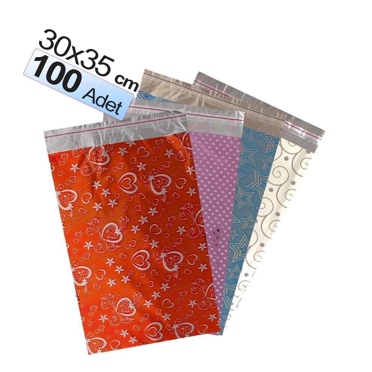 Hediye Poşeti 30x35 cm 100'Lü Metalize Kendinde Bantlı Paketi