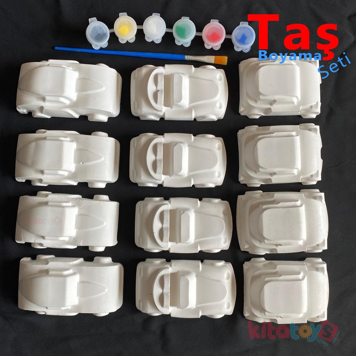 3D Arabalar Taş Boyama Seti 12 Adet  (Sağlam Taş Tozu Araçlar) Sanat