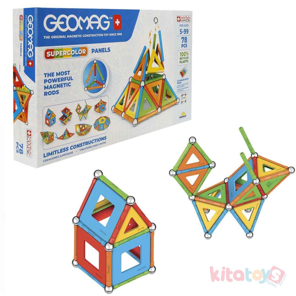 Geomag Supercolor Panels 78 Parça Manyetik Zeka Oyunu Çubukları (Mıknatıslı) Orijinal 379