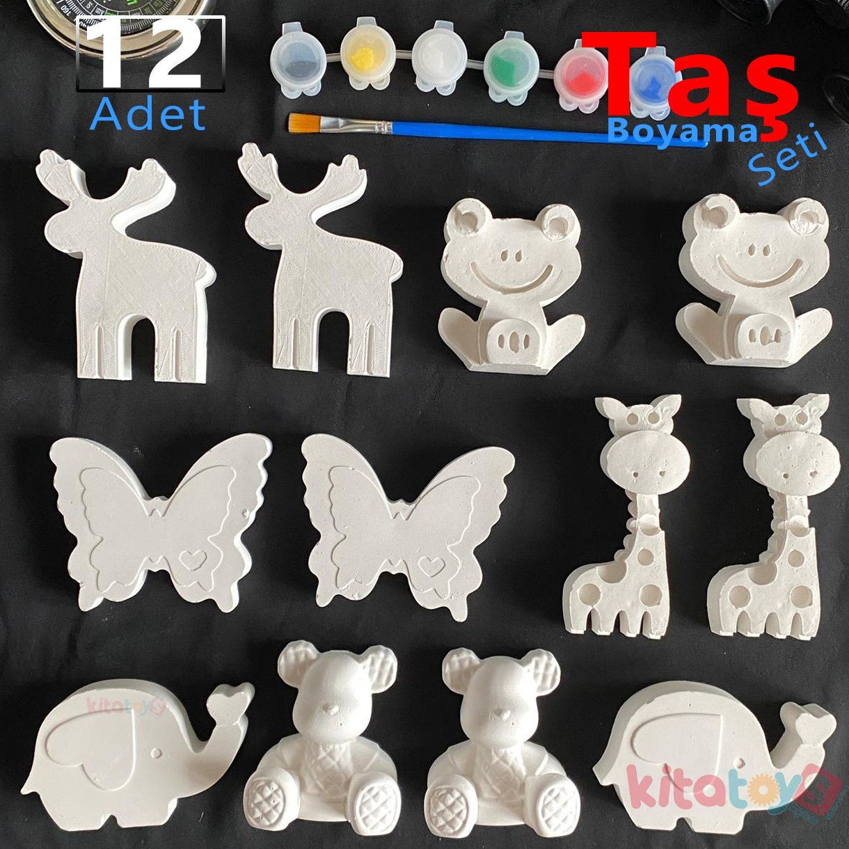 Taş Boyama Seti 12 Adet ORMAN HAYVANLARI (Sağlam Taş Tozu Objeleri)