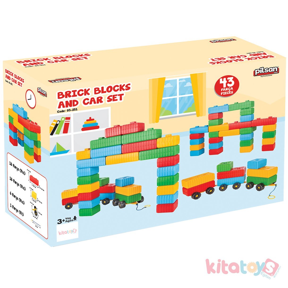 Tuğla Blok Araba Seti Anaokulu Oyuncak 43