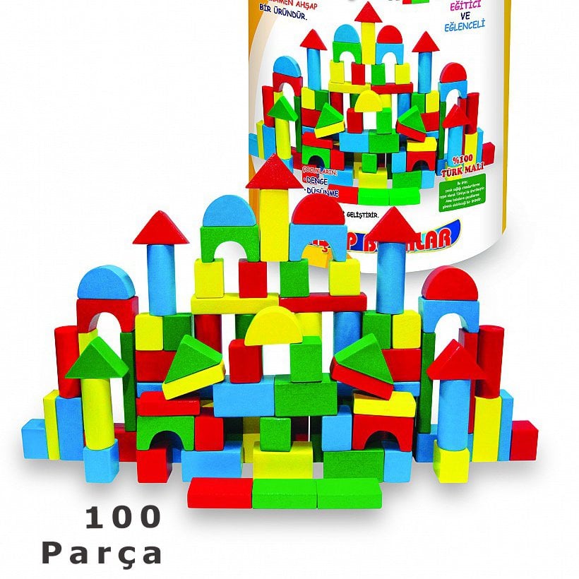 Ahşap Bloklar 100 Parça Ahşap Renkli Blok