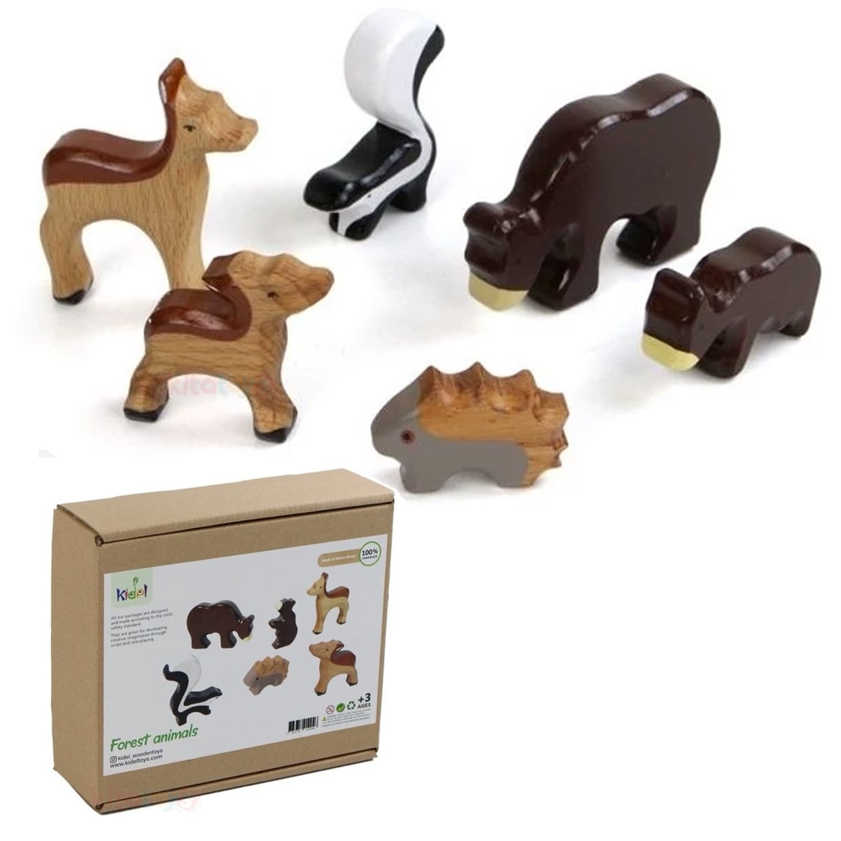 Ahşap Orman Hayvanları Seti 6 Parça (Forest Animals Vahşi Oyuncak) Kidel