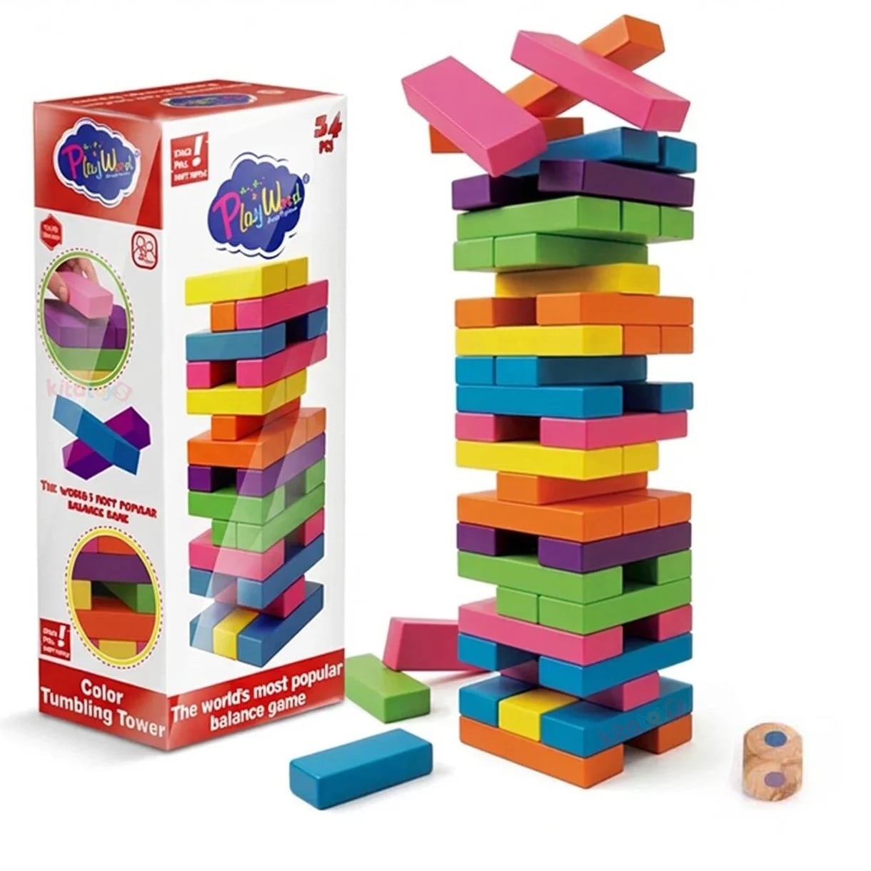 Renkli Jenga Denge Oyunu 54 (Ahşap Bloklar 310) 1.Sınıf