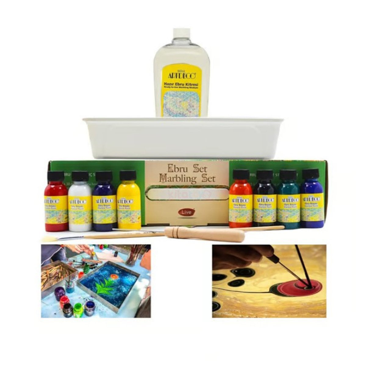 Ebru Başlangıç Seti 8 Renk X 30 ml Boyası (A4 Boyutunda TEKNELİ) Artdeco