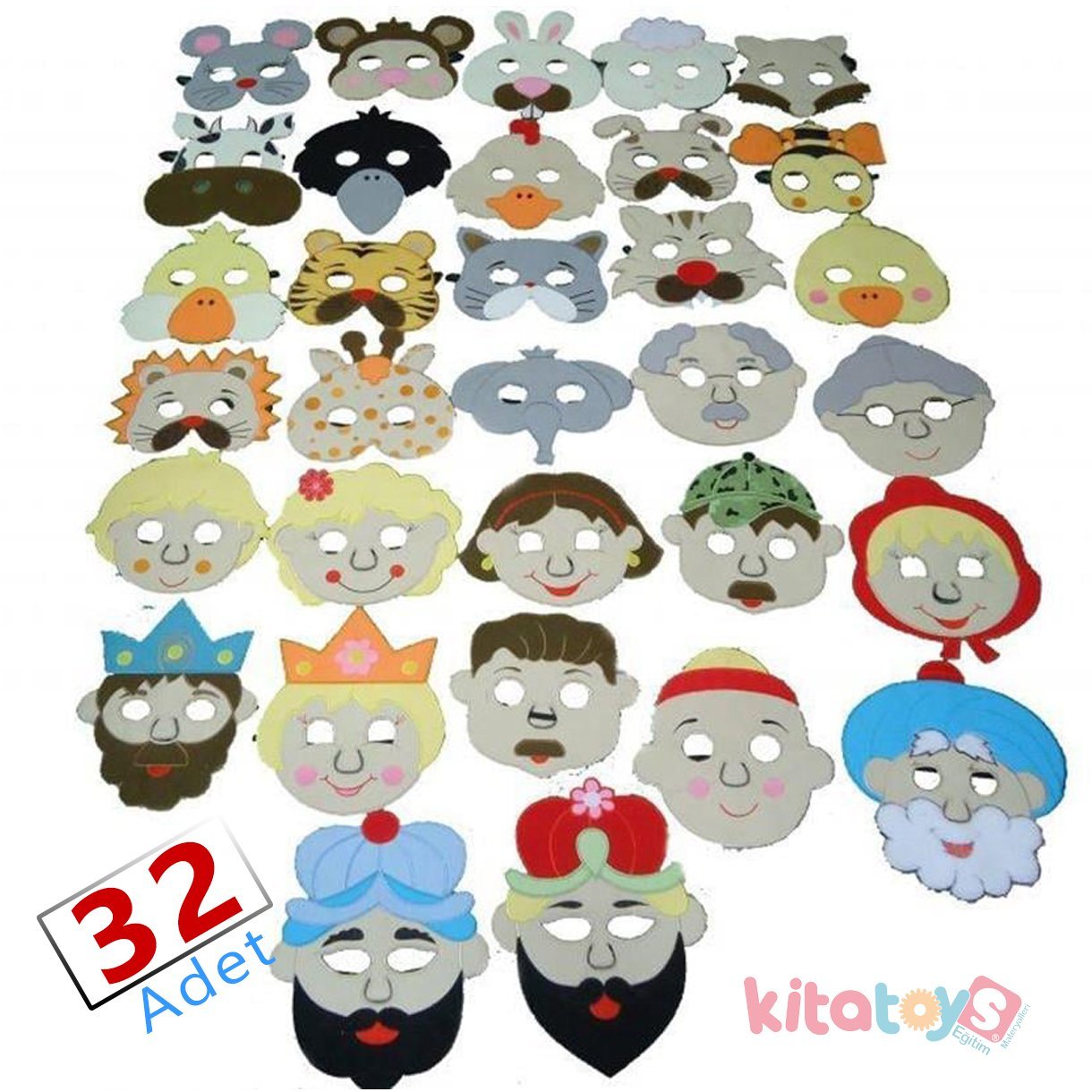 Anaokulu Maske Seti 32'li Kumaş (Kedi, Köpek, Tavşan, Tavuk, Karga, Ayı, Kaplan, Kurt...)